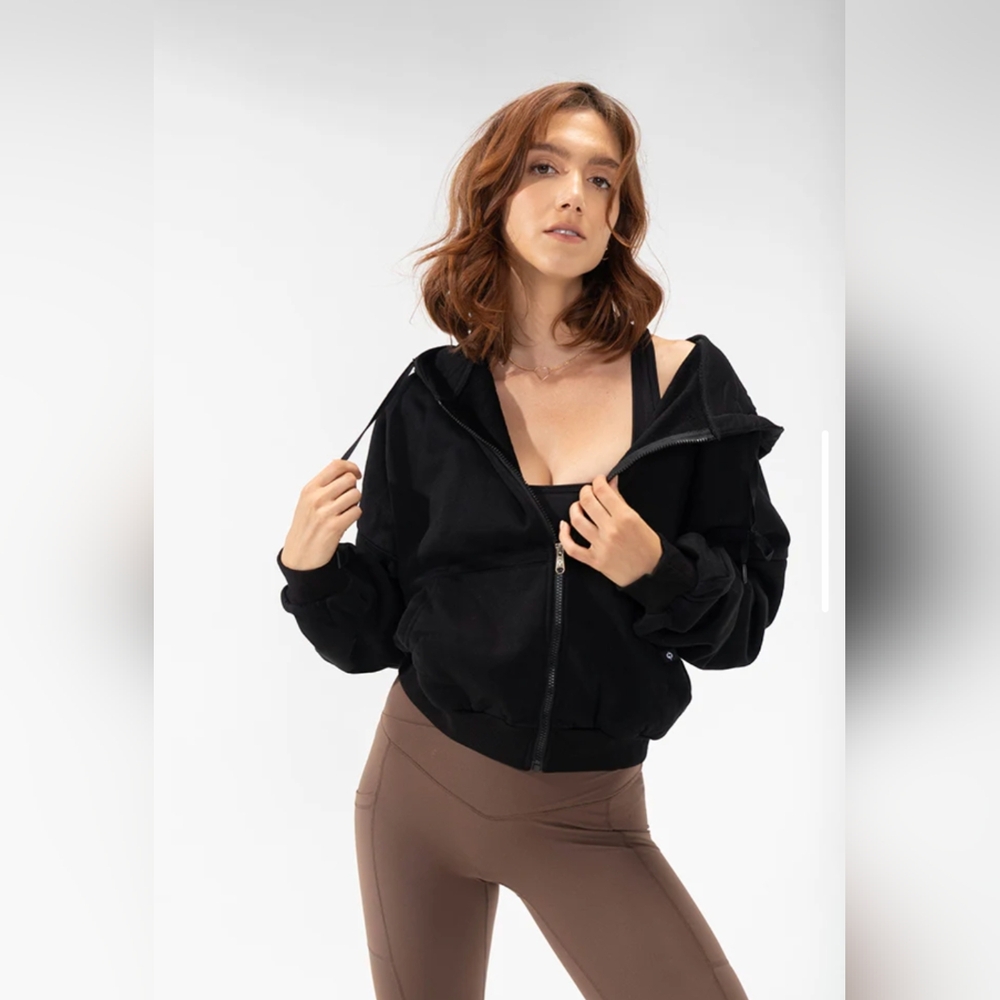 POPFLEX Black Oversized Zip-Up Hoodie - Picture 3 of 14
